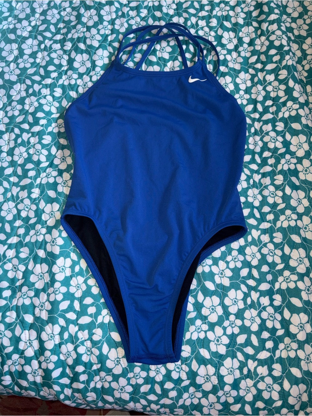 Nike Women’s Royal Blue Strappy High-Neck One-Piece Swimsuit
